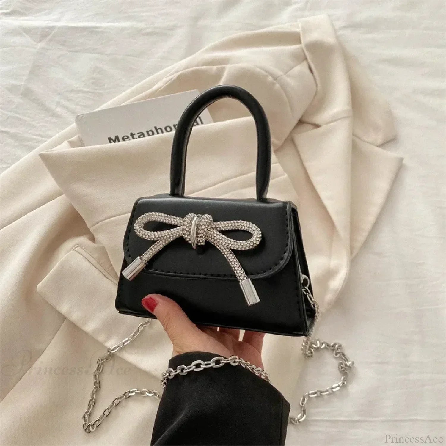 Bow Design Solid Color Mini PU Crossbody Black crossbody-250126