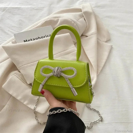 Bow Design Solid Color Mini PU Crossbody Green crossbody-250126