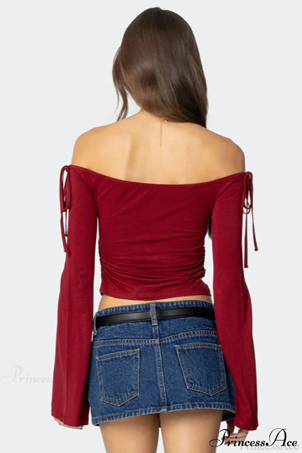 Bow Tie Off Shoulder Long Sleeve Crop Top