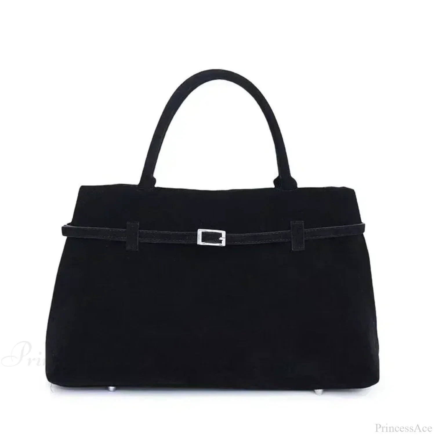 Buckle Decorative Faux Suede Hasp Large Tote Handbag Black handbag-250126