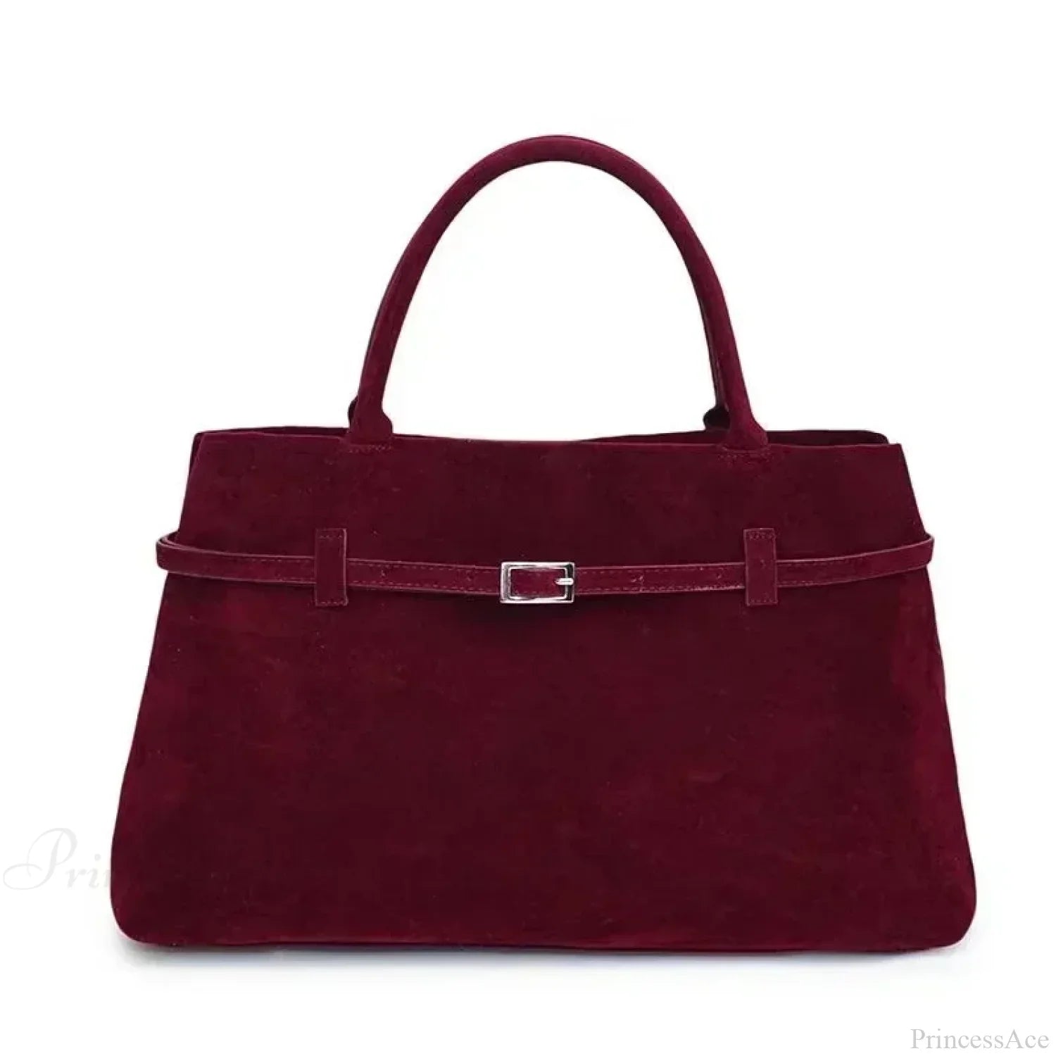 Buckle Decorative Faux Suede Hasp Large Tote Handbag Red handbag-250126