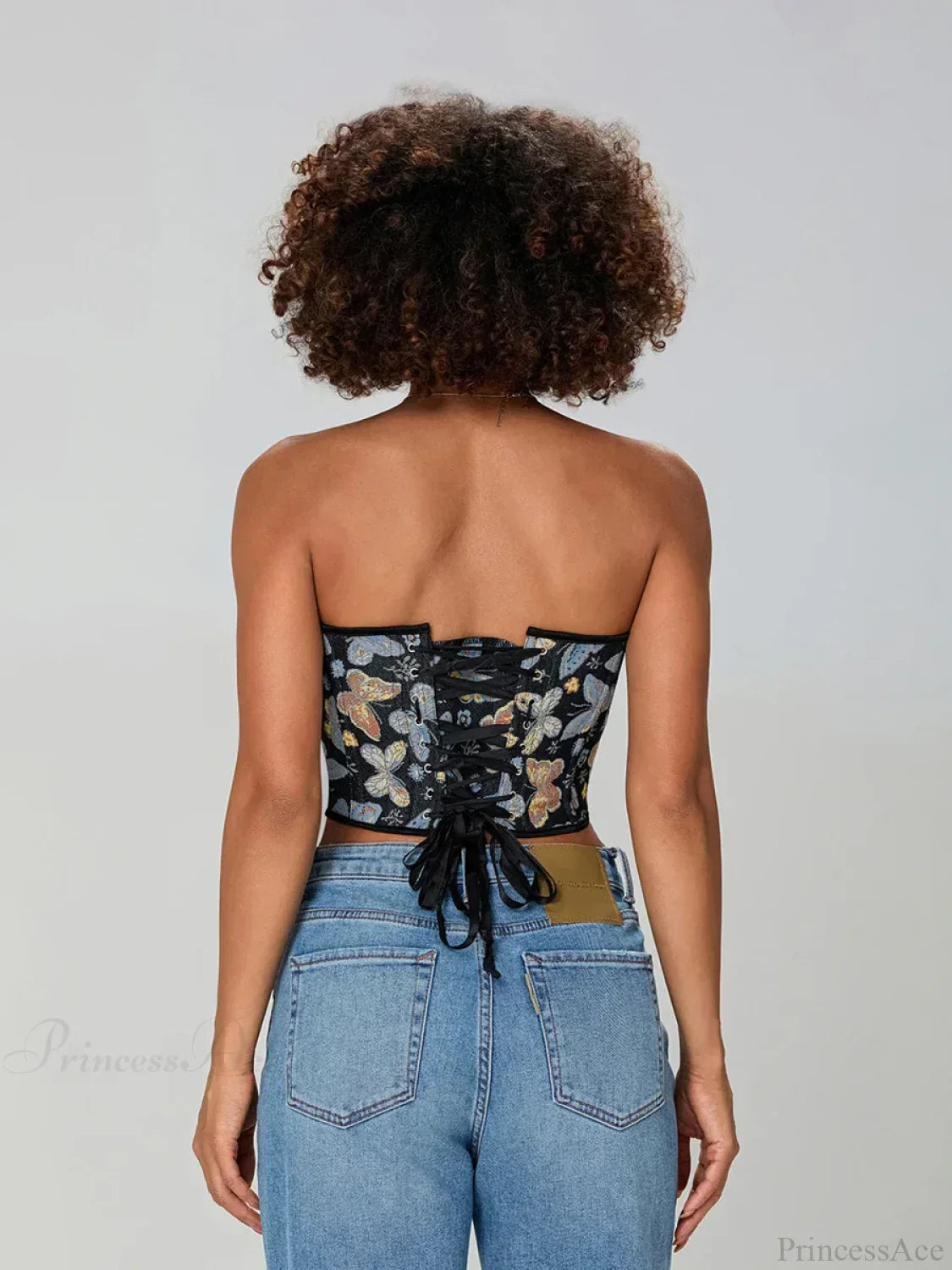 Butterfly Print Strapless Bandage Off-shoulder Corset croptop-250126