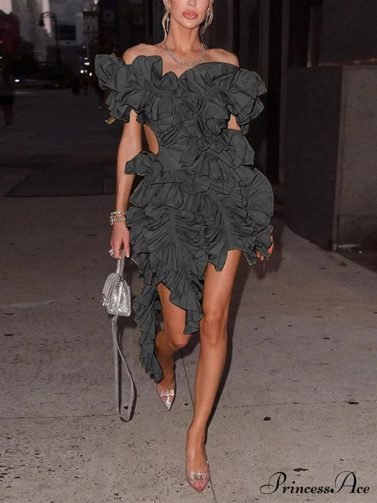 Butterfly Short Sleeve Trendy Bodycon Mini Dress Black / S Dresses