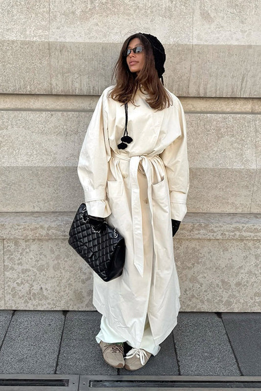 Wool Blend Belted Slim Fit Elegant Solid Overcoat