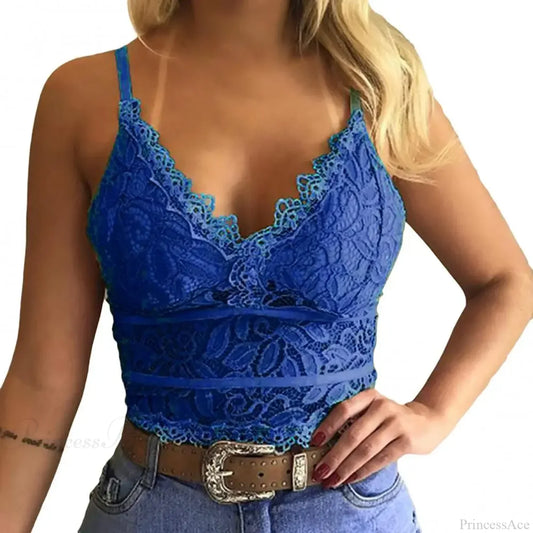 Candy Color Lace V-Neck Camisole Plus Size Bralette Vest Blue / S croptop-250126