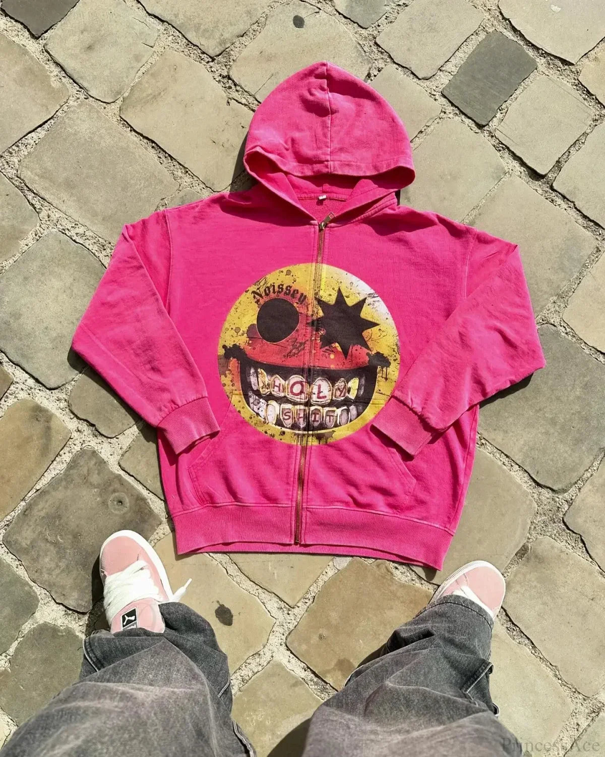 Cartoon Pattern Zipper Hoodie pink 1 / M