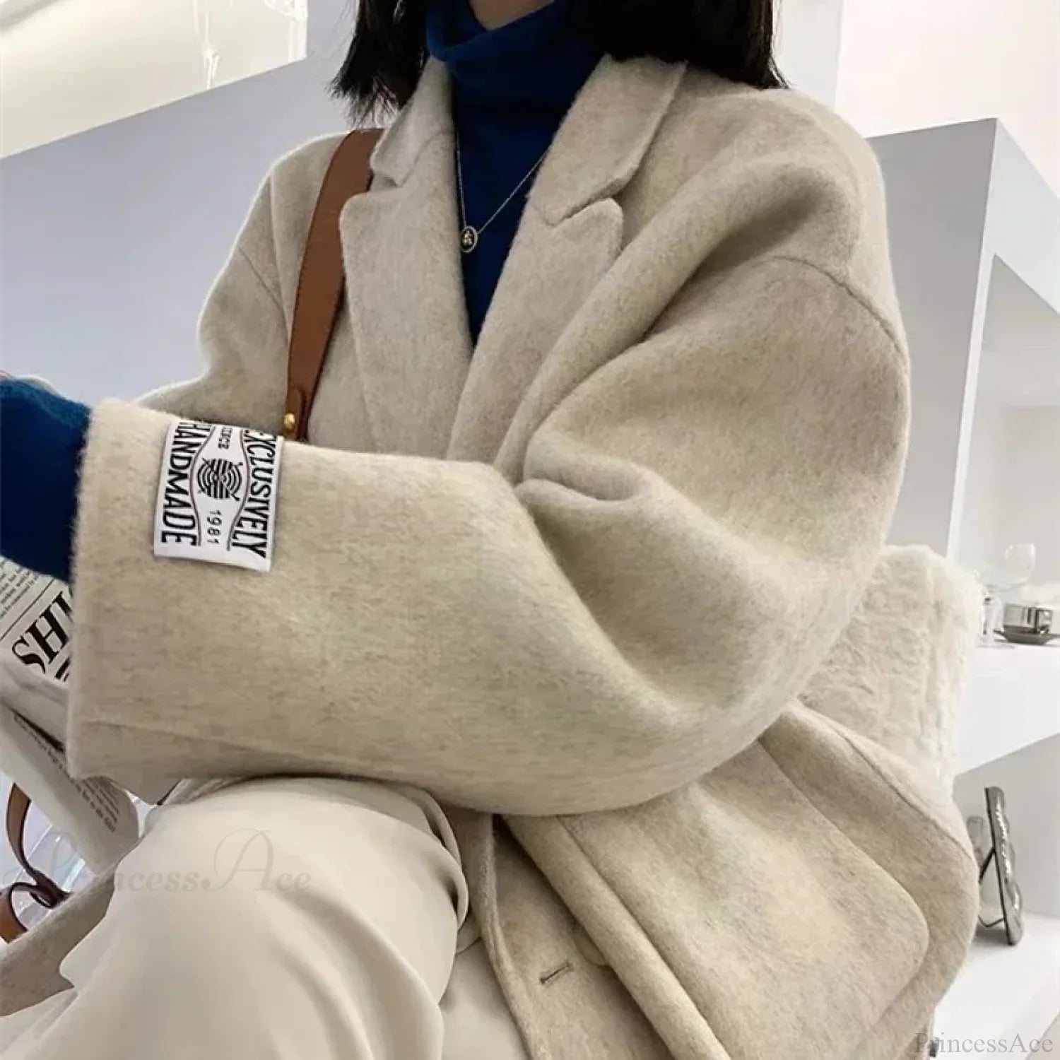 Cashmere Turn-Down Woolen Overcoat beige Coat / S