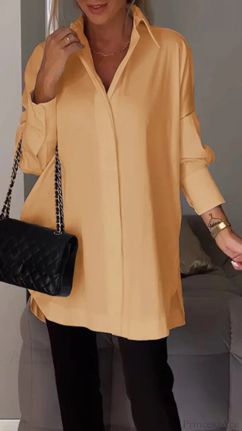 Casual Irregular Pullover Long Sleeve Blouse Yellow / S blouse-250126