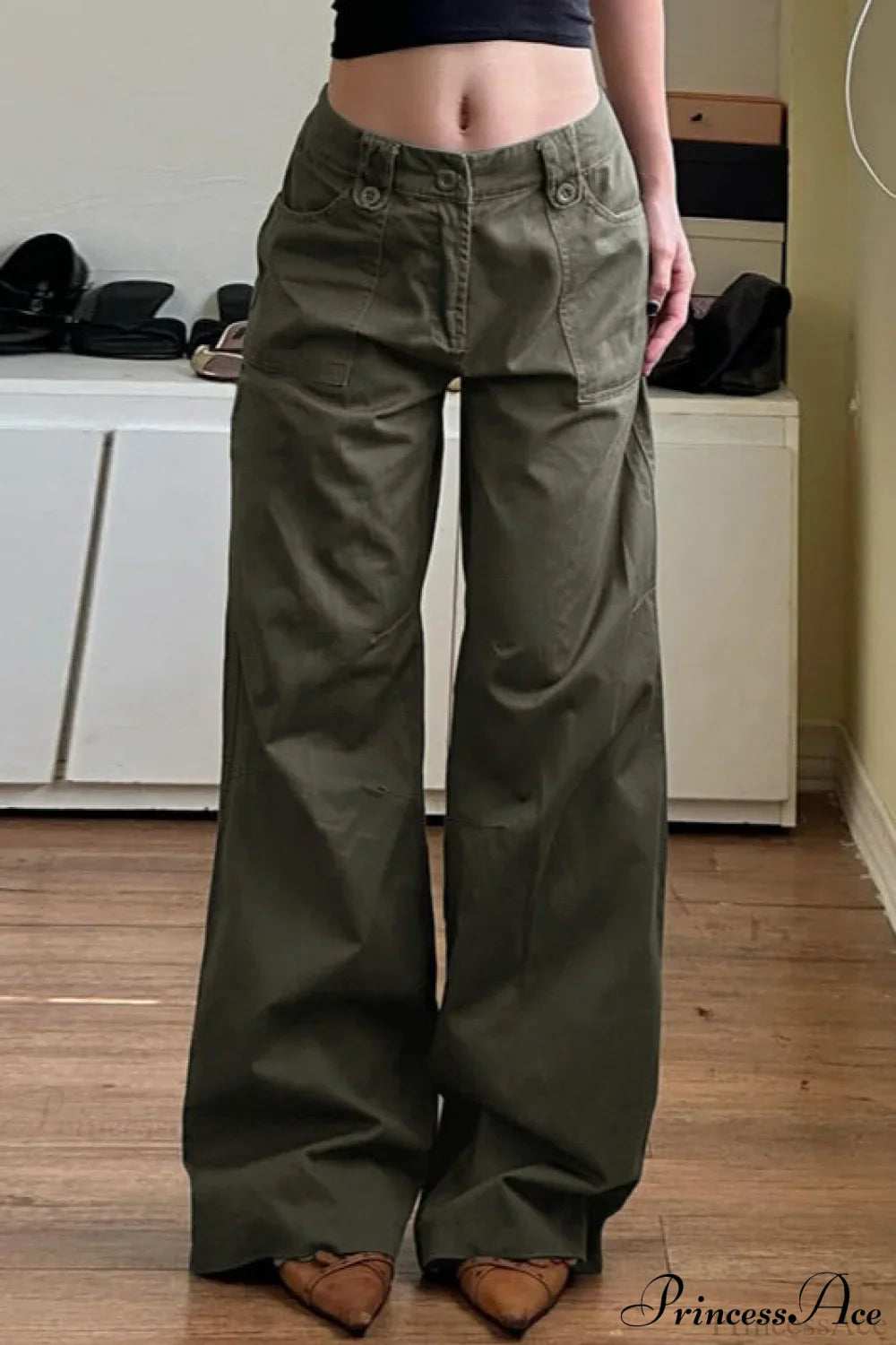 Casual Parachute Wide-Leg Cargo Pants Army Green / S