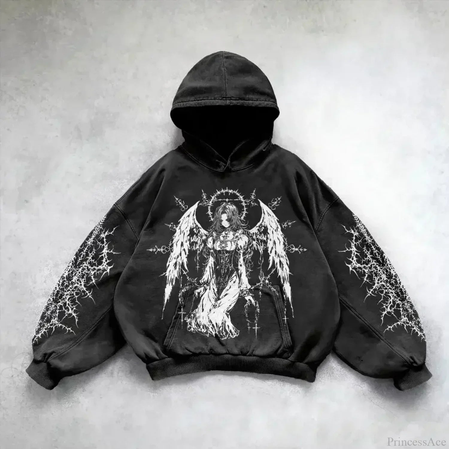 Casual Retro Gothic Printing Hoodie black 3 / M