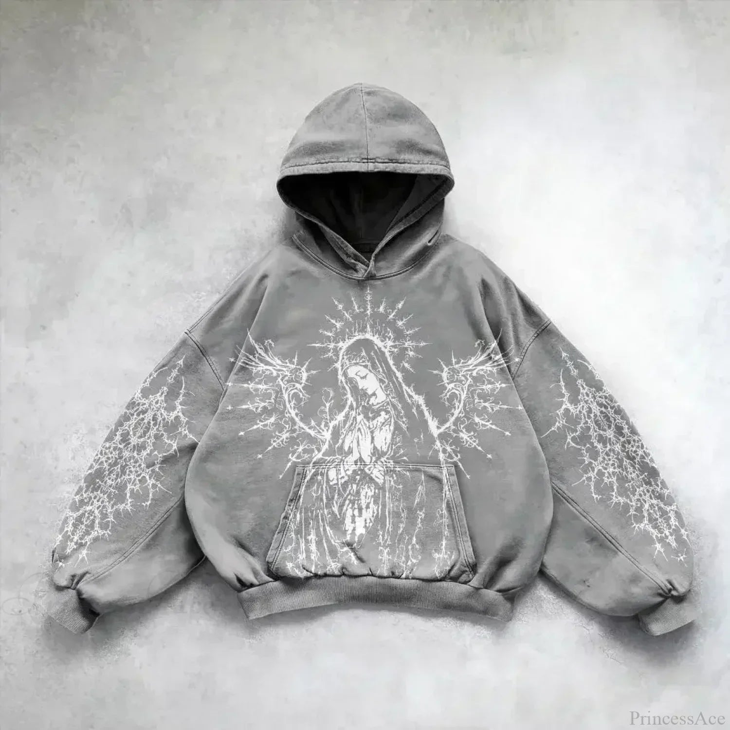 Casual Retro Gothic Printing Hoodie grey 2 / M