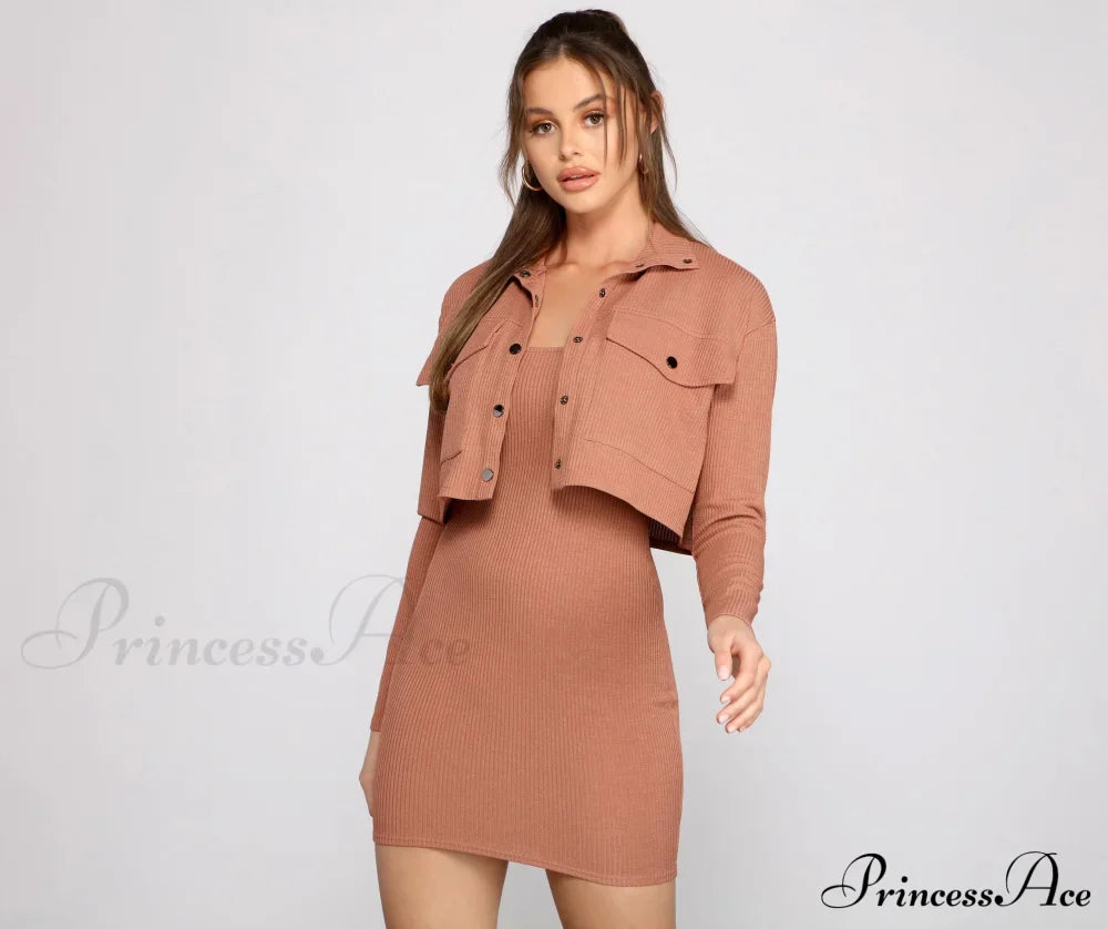 Casually Chic Ribbed Charming Knit Mini Dress Casual Dresses