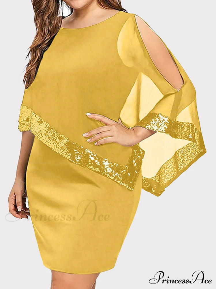 Cold Shoulder Long Trendy Sleeve Knit Top Yellow / M Dresses