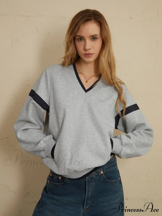 Contrast Trim Graceful Oversized Sweatshirt Grey / Xs Sweatshirts