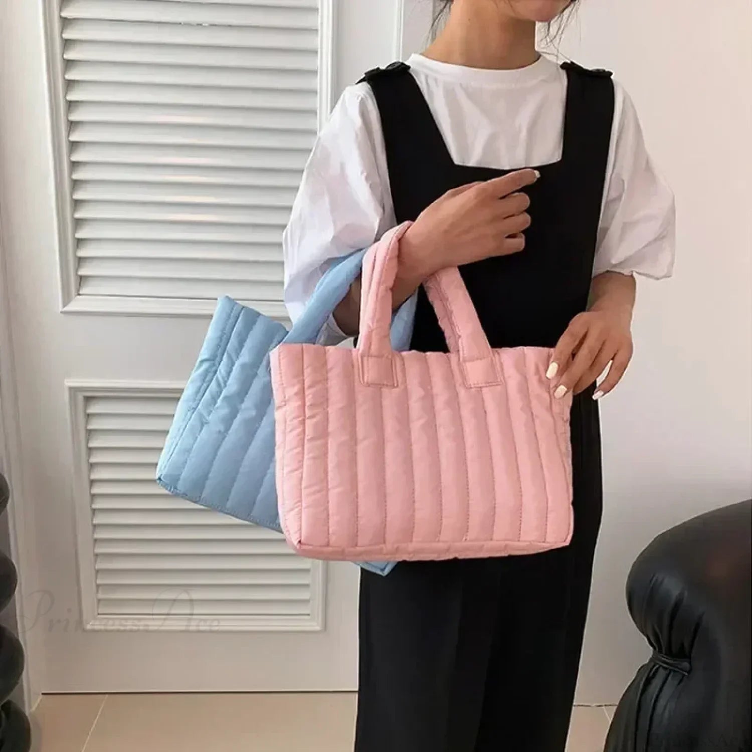 Cotton Padded Quilted Solid Color Commuter Handbag handbag-250126