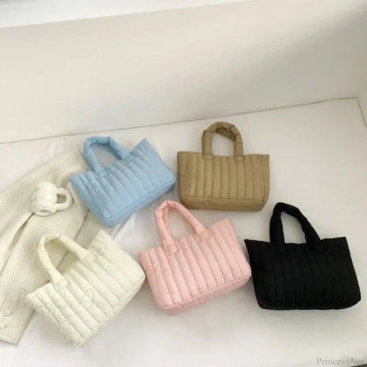 Cotton Padded Quilted Solid Color Commuter Handbag handbag-250126