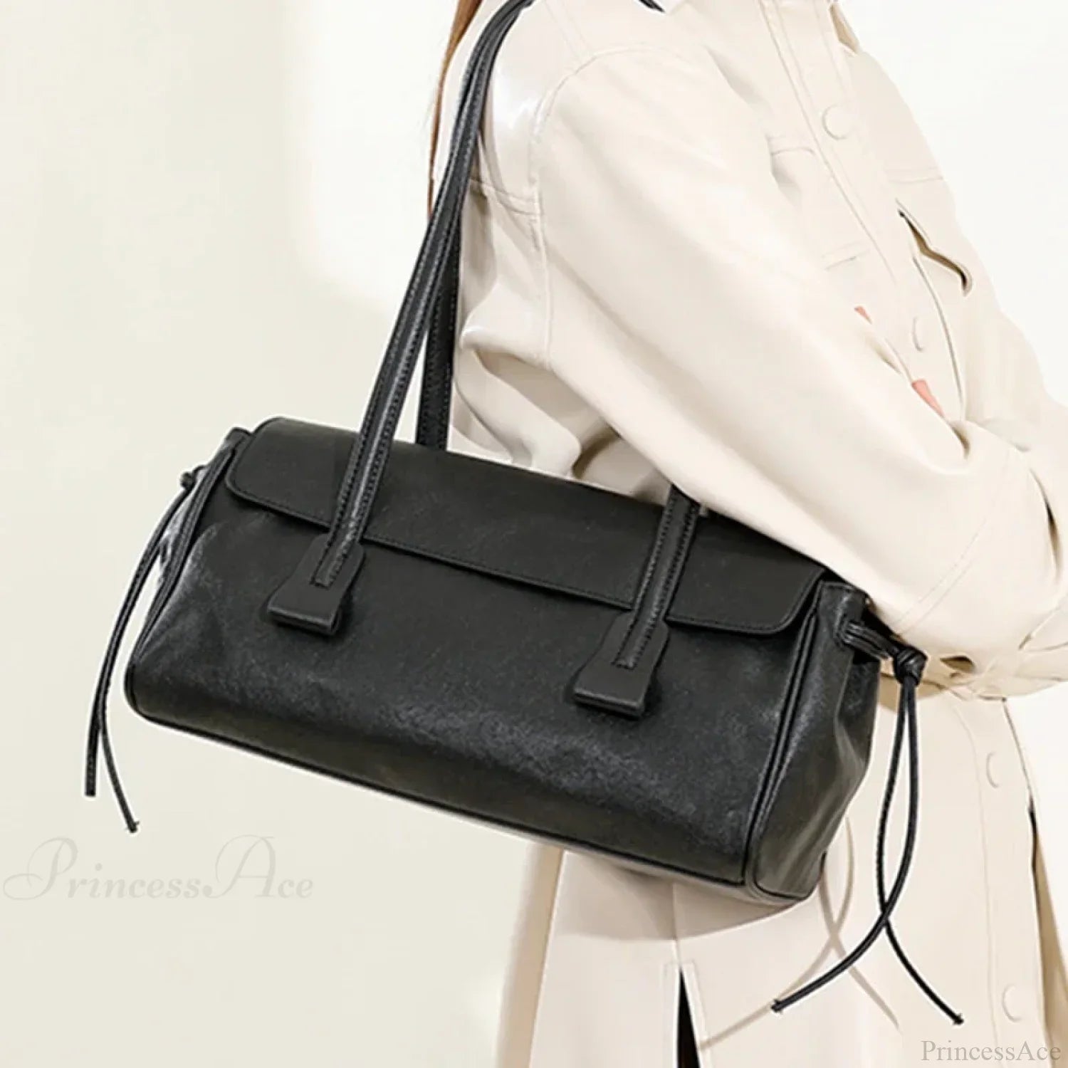 Cow Genuine Leather Luxury Satchel Shoulder Bag Black shoulder-250126