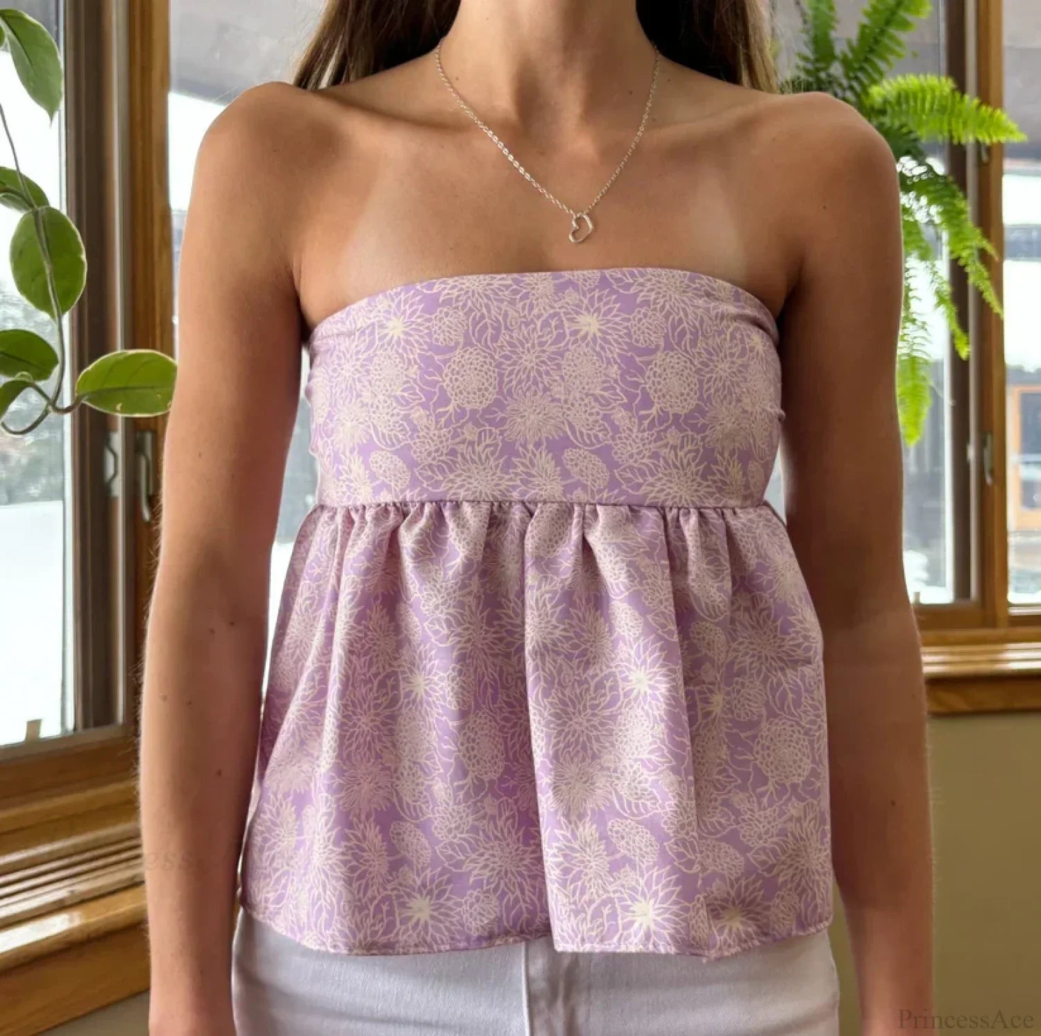 Cute Summer Floral Strapless Bandeau 00s Backless Tie Up Bodydoll Y2K Crop Top PINK2 / S croptop-250126