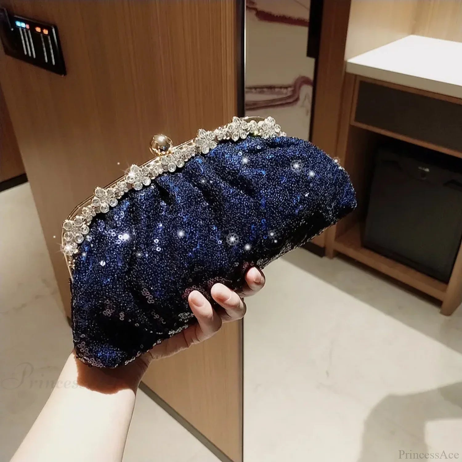 Dark Blue Sequin Clutch Wristlet Dark blue wristlet-250126