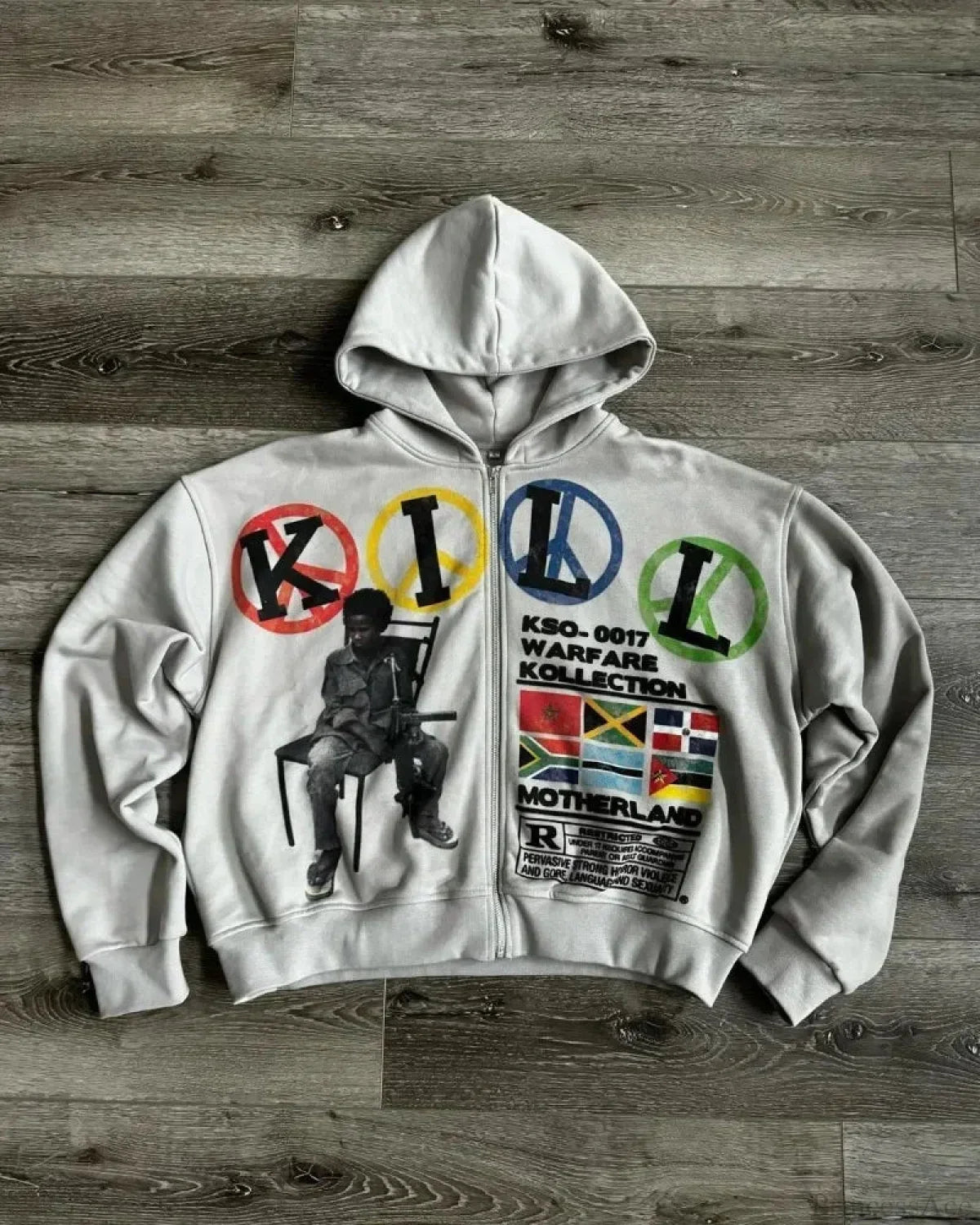 Dark Cartoon Letter Zip Hoodie White / S