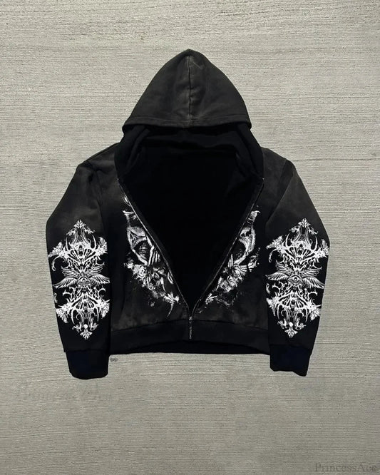 Dark Demon Letter Zip Hoodie