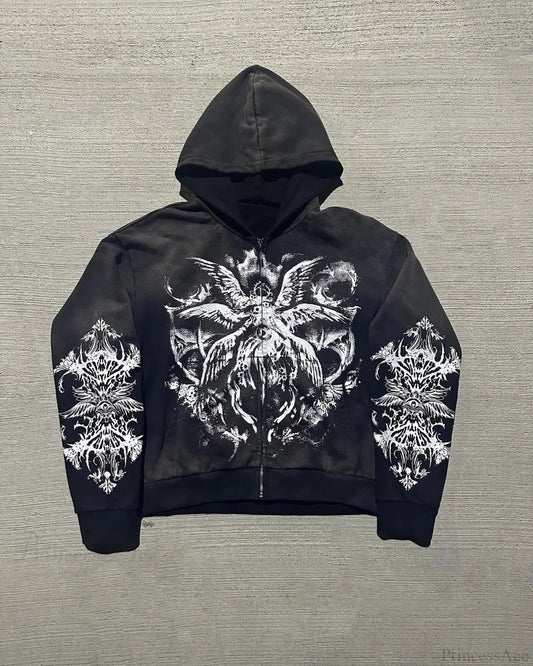 Dark Demon Letter Zip Hoodie black / S