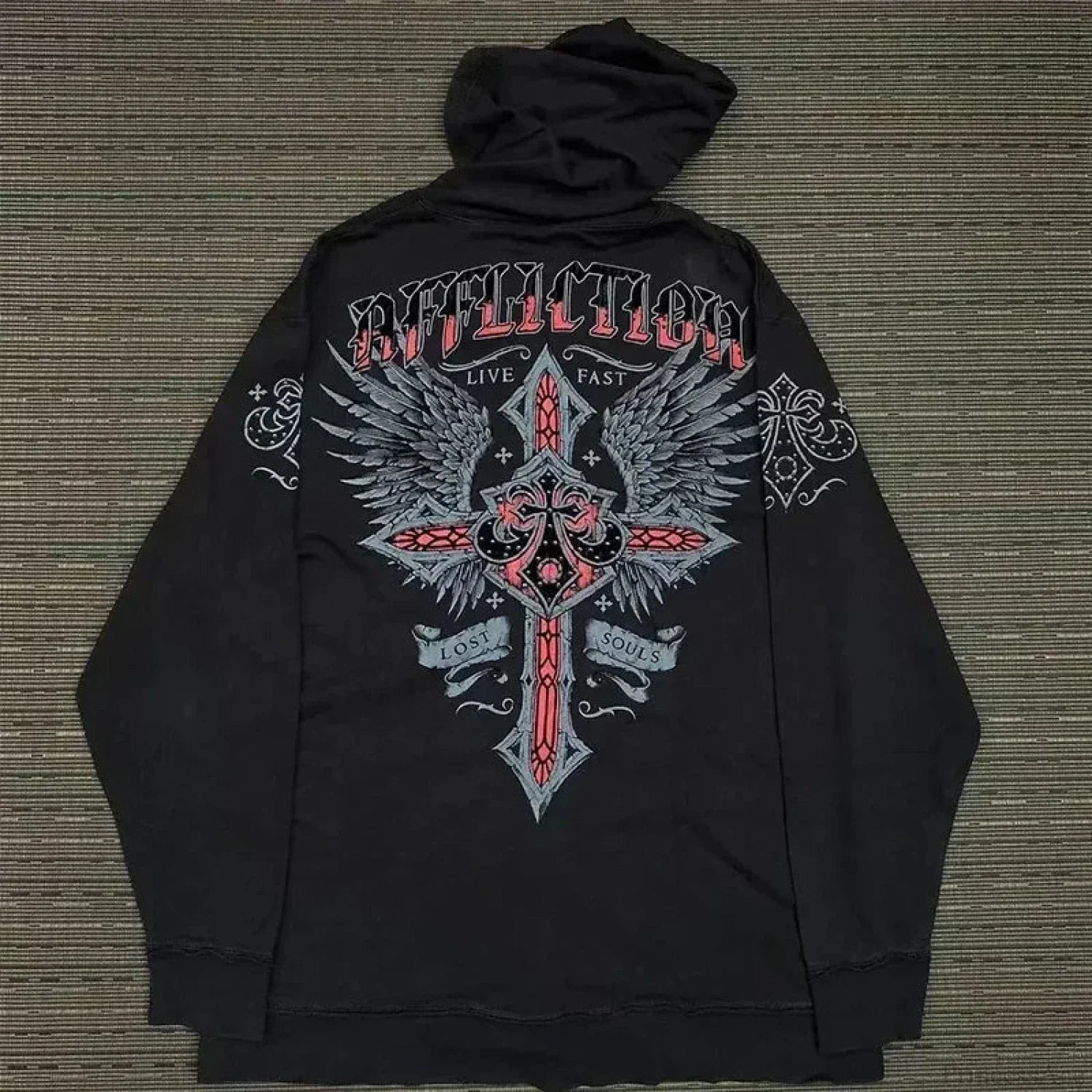 Dark Eyes Print Athletic Hoodie black4 / S