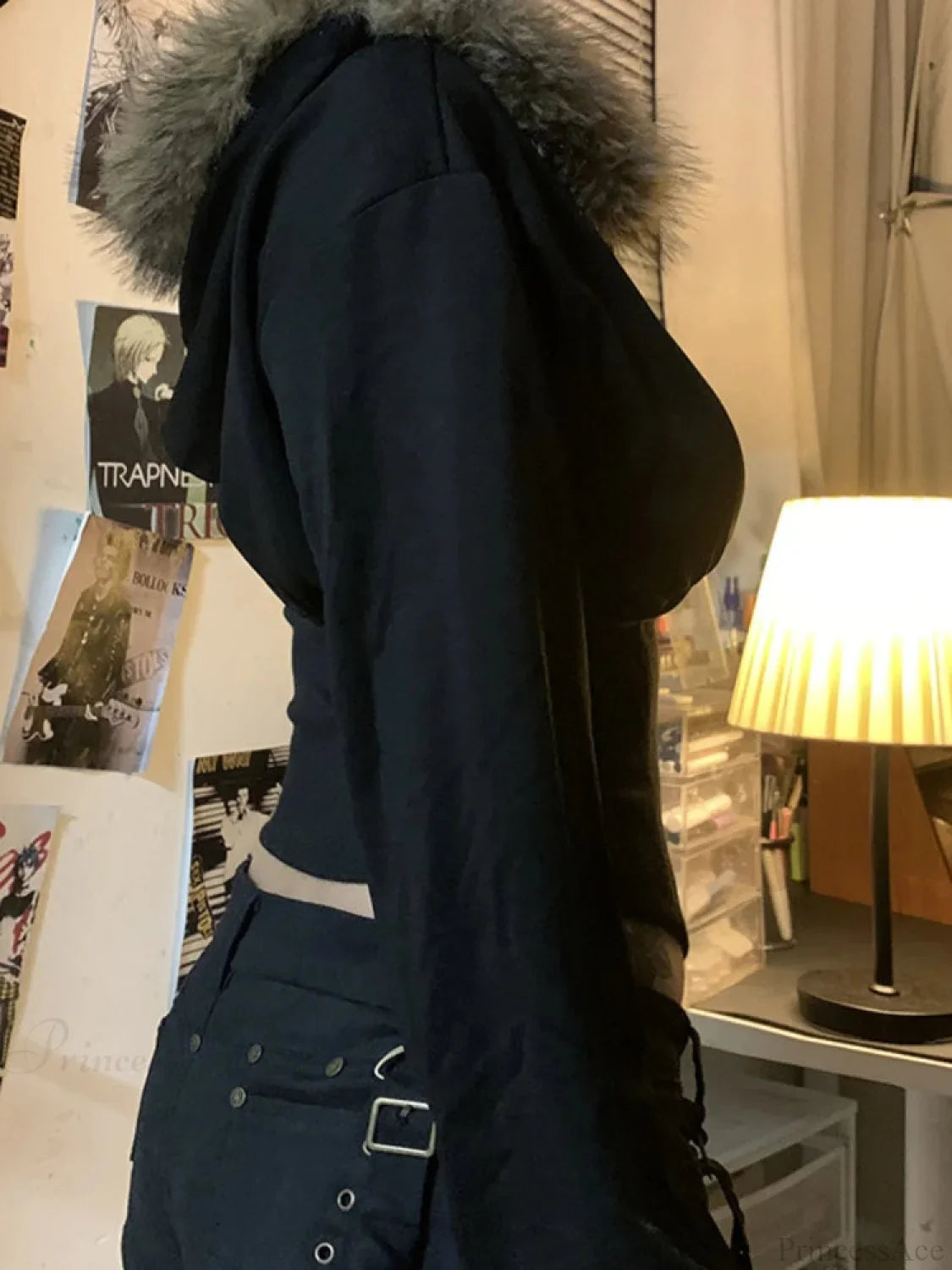 Dark Futuristic Furry Hem Hoodie