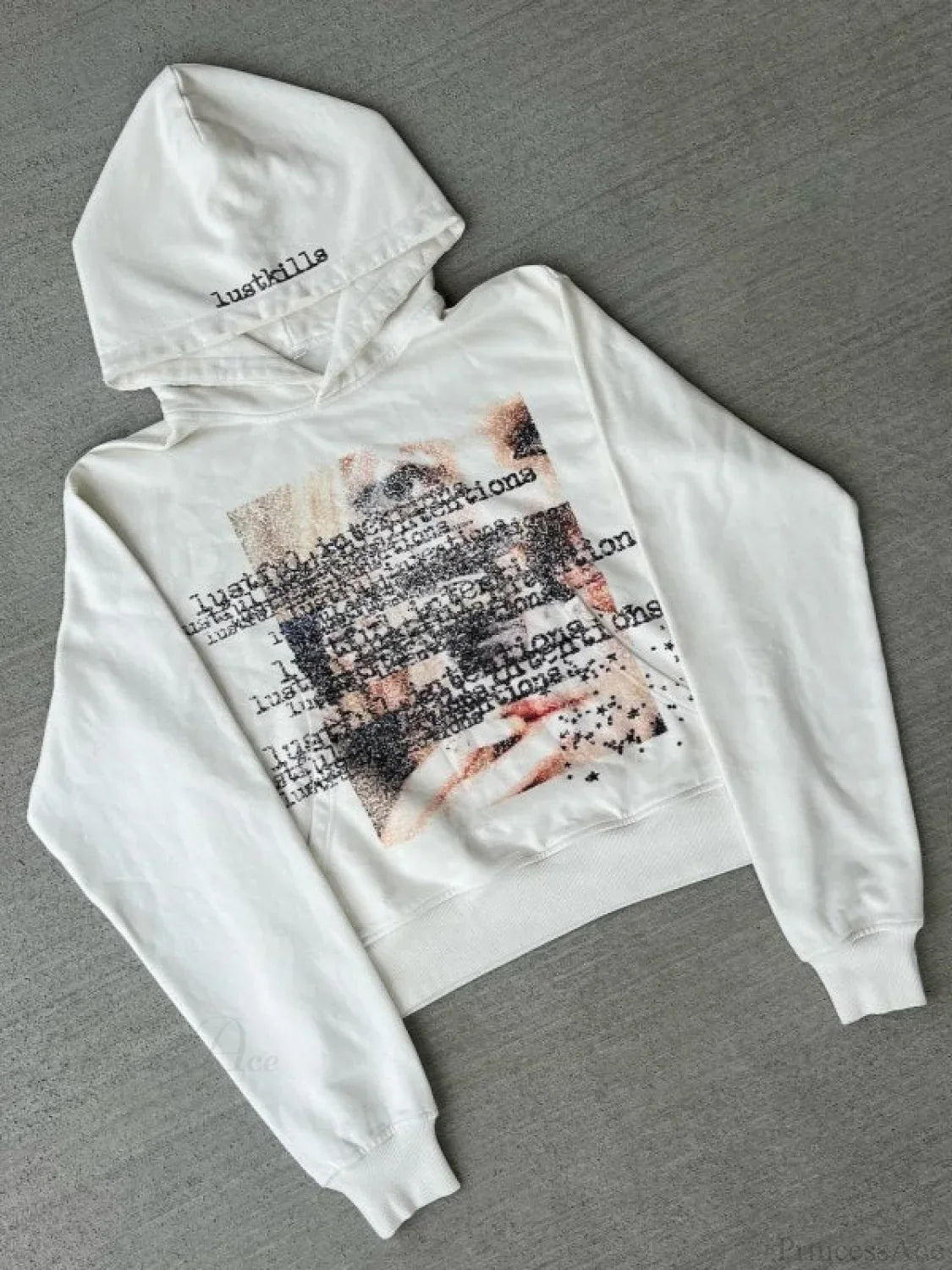 Dark Graphic Print Y2K S Pullover Hoodie White / S