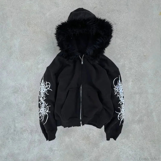 Dark Plush Furry Zip Hoodie black1 / S