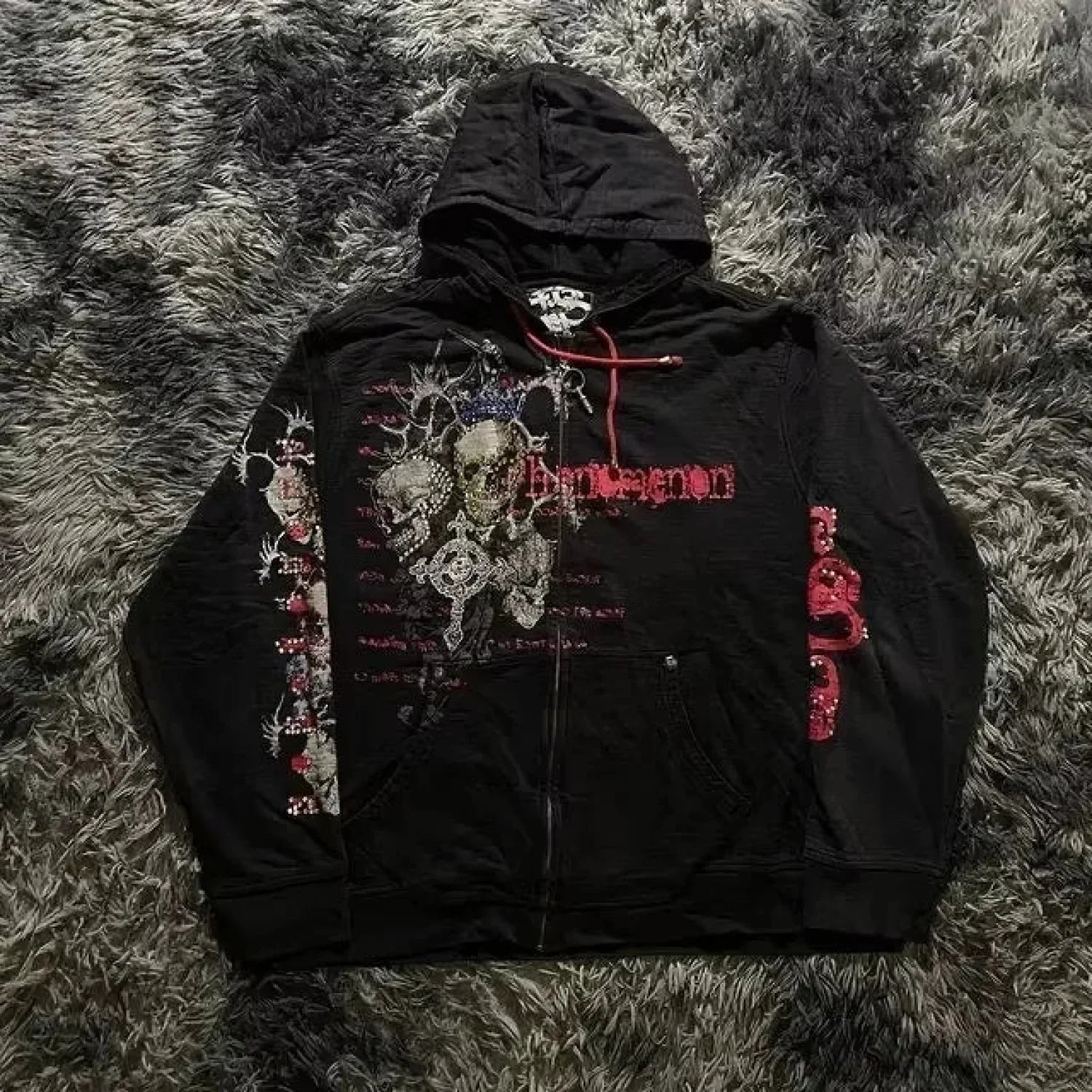Dark Skull Oversized Zipper Hoodie black4 / S