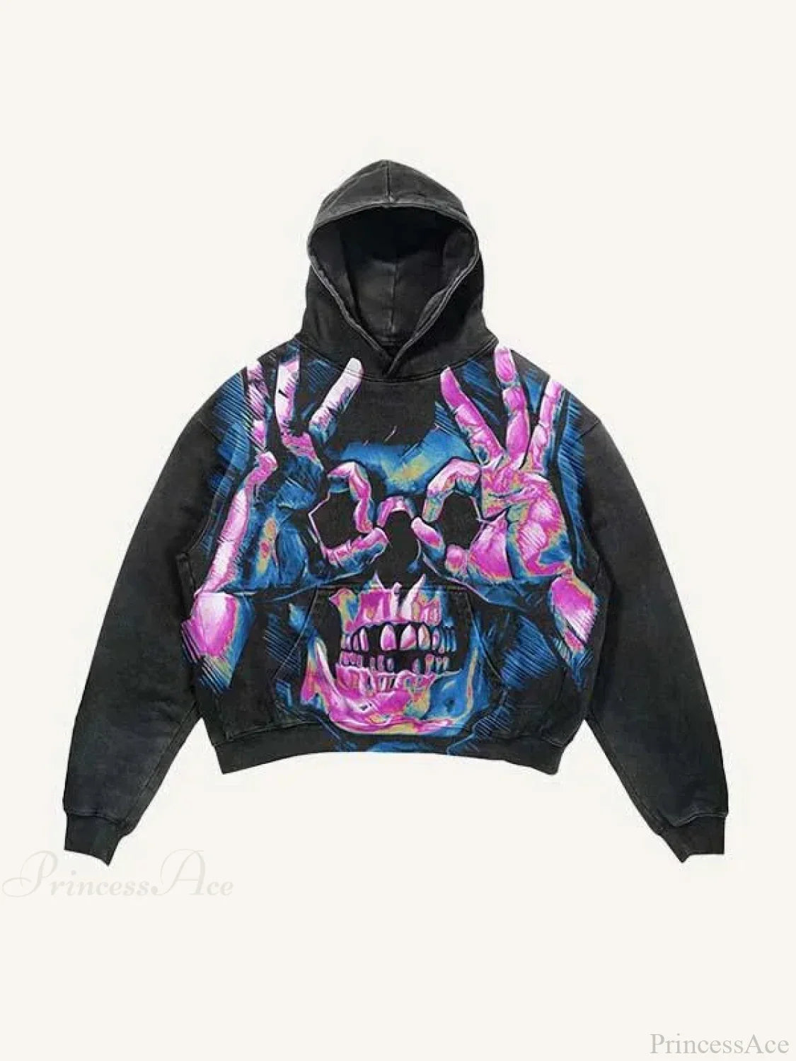 Dark Skull Print Oversized Hoodie black1 / M