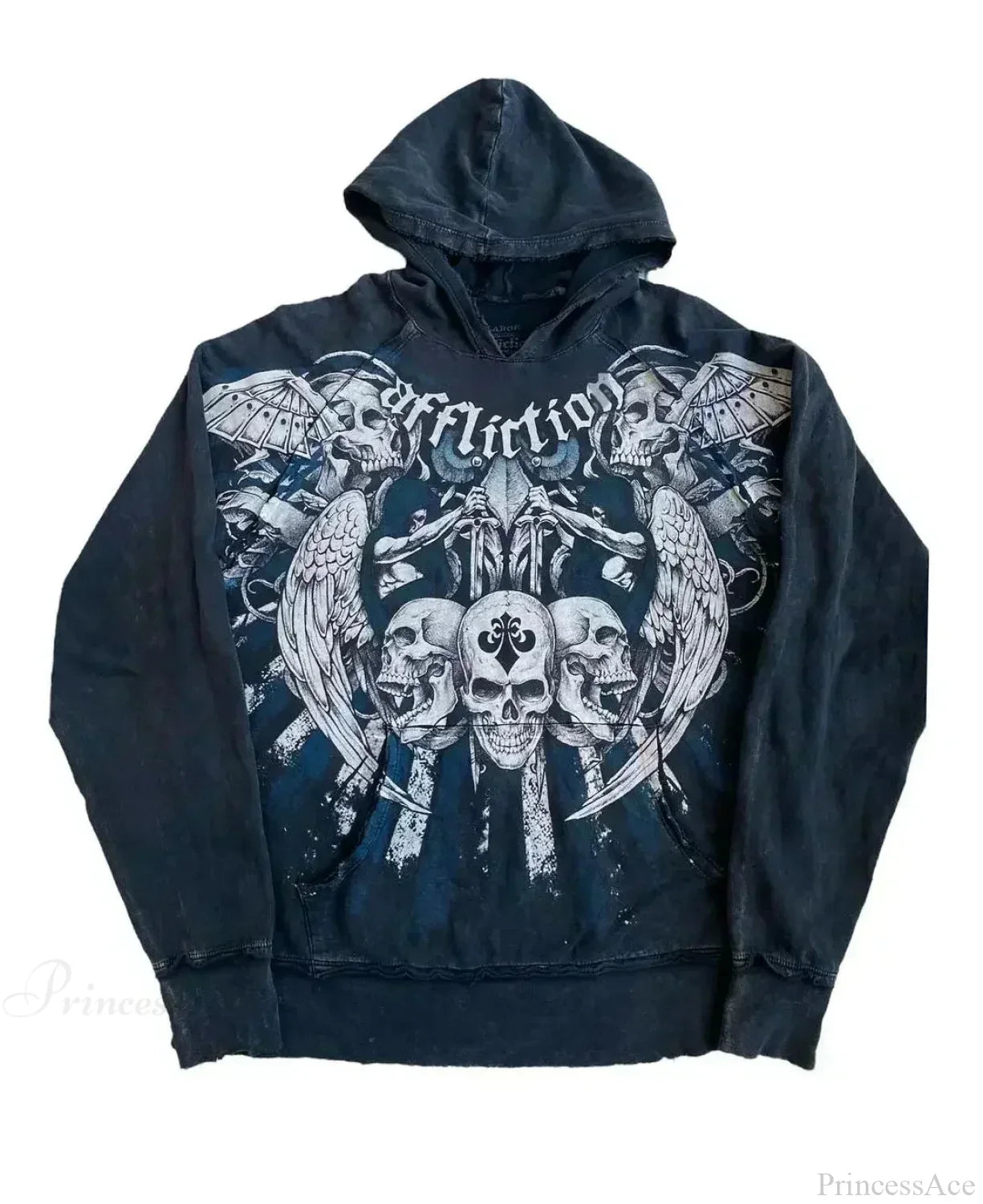 Dark Skull Print Oversized Hoodie black6 / S