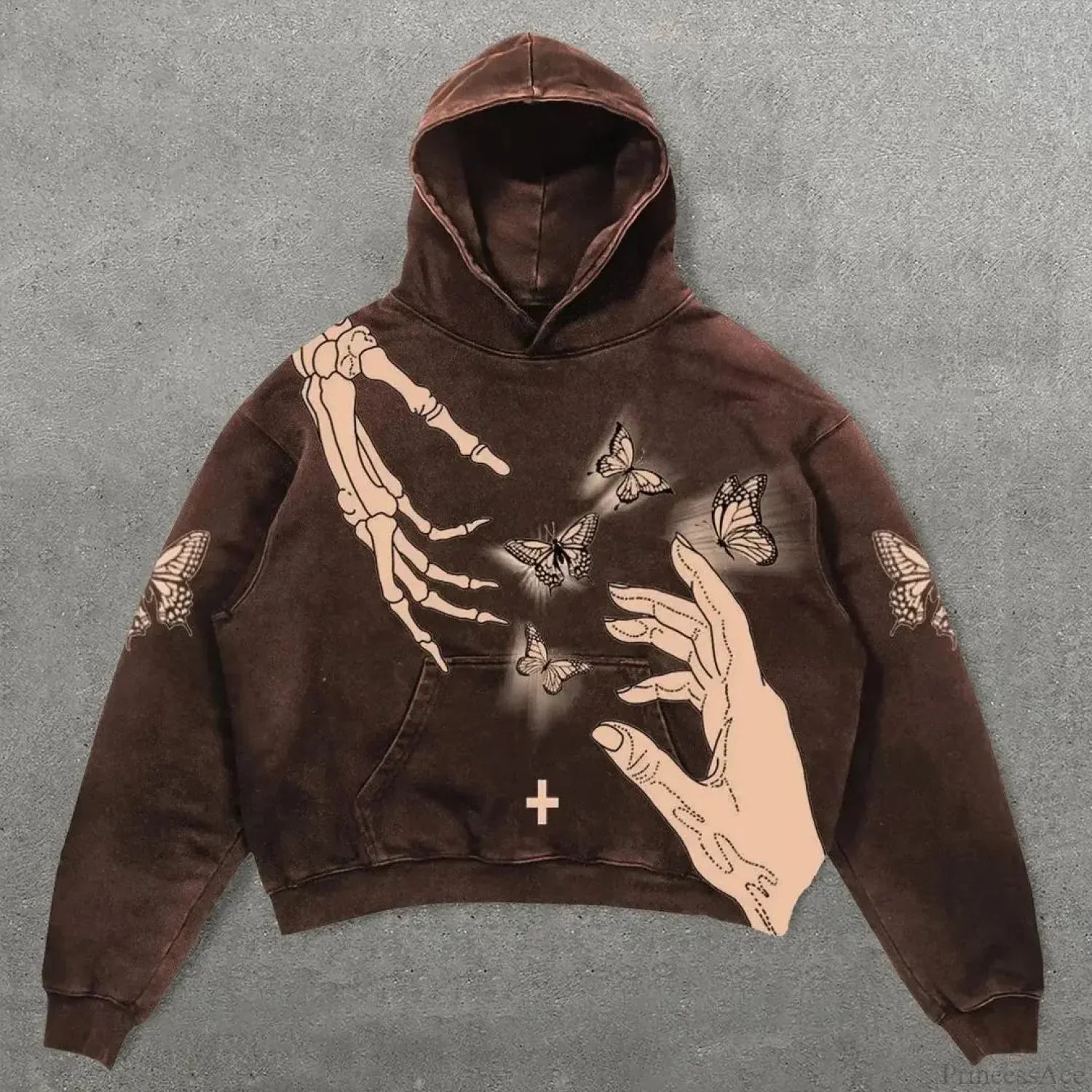 Dark Skull Print Oversized Hoodie brown / M