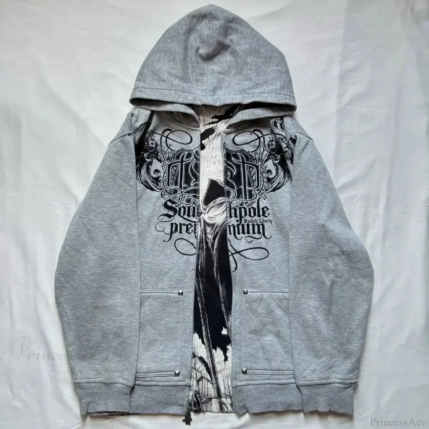Dark Skull Print Oversized Hoodie gray1 / S