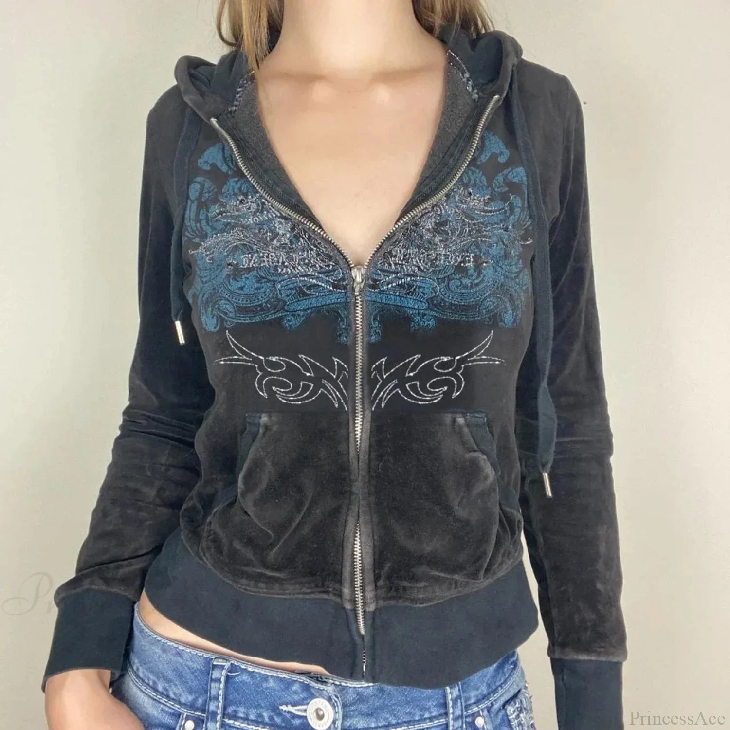Dark Sparkling Zip Sweater Hoodie