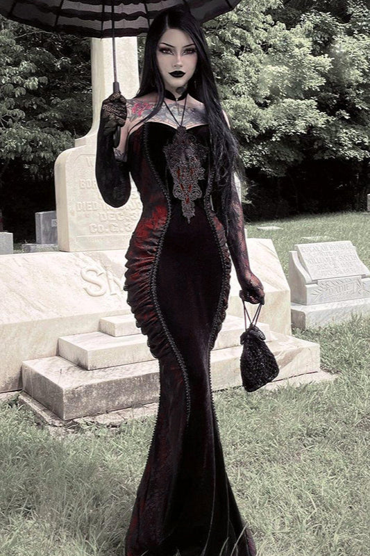Contrast Fishtail Gothic Dress