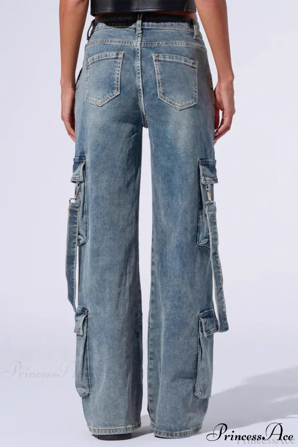 Denim Multi-Pocket Wide-Leg Cargo Pants