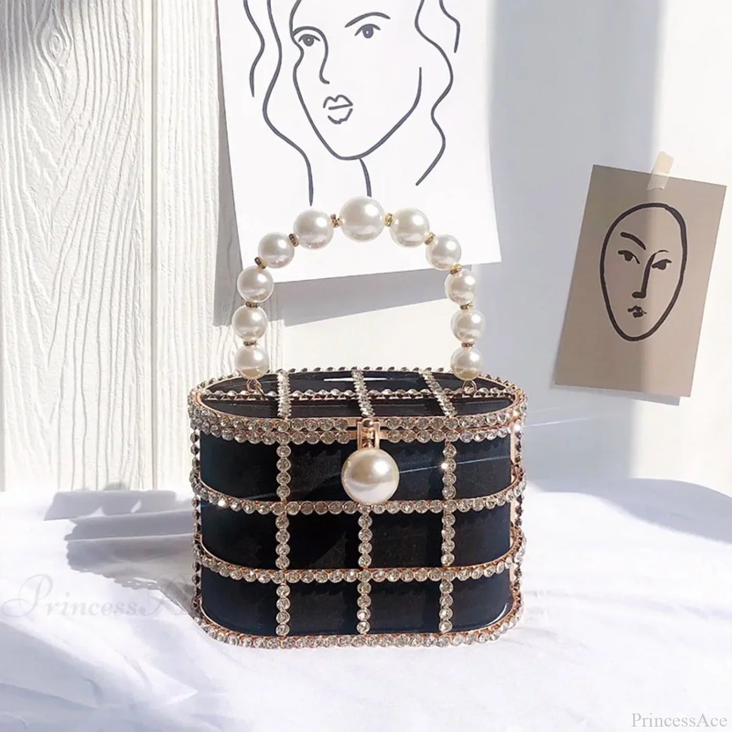 Diamonds Basket Clutch Luxury Pearl Beaded Wedding Party Evening Bag BLACK / Mini(Max Length<20cm) clutchbag-250126