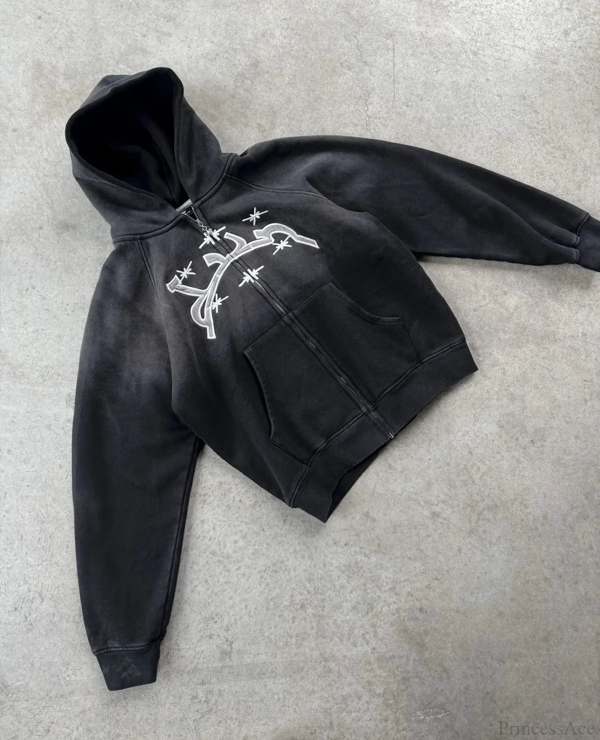 Divin Embroidery Zip Up Hoodie black 5 / M