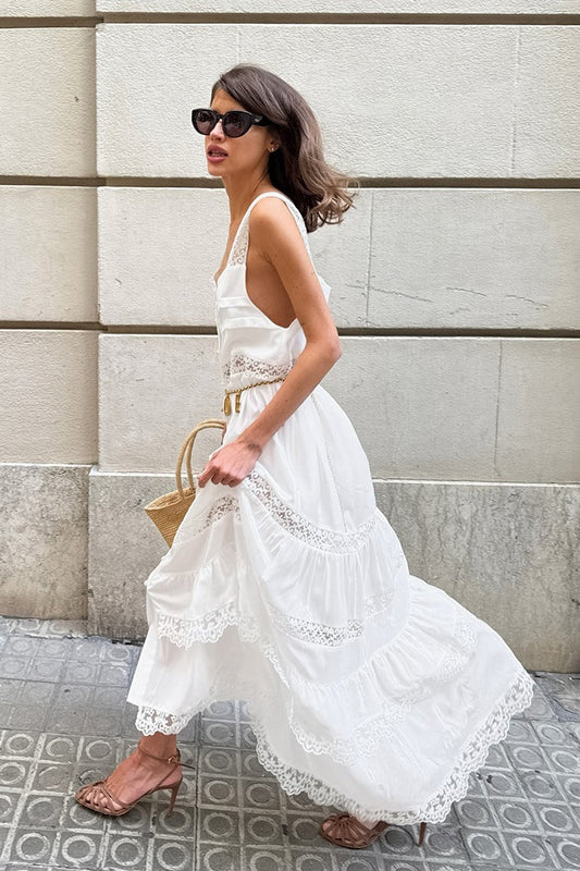 Boho Lace Patchwork Ruffle Loose Maxi Dress