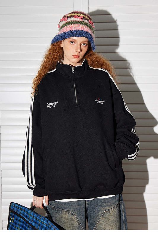 Retro Half-Zip Stand Collar Sweatshirt
