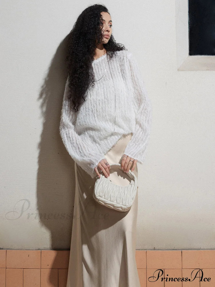 Effortlessly Split Graceful Long Sleeve Blouse Blouses