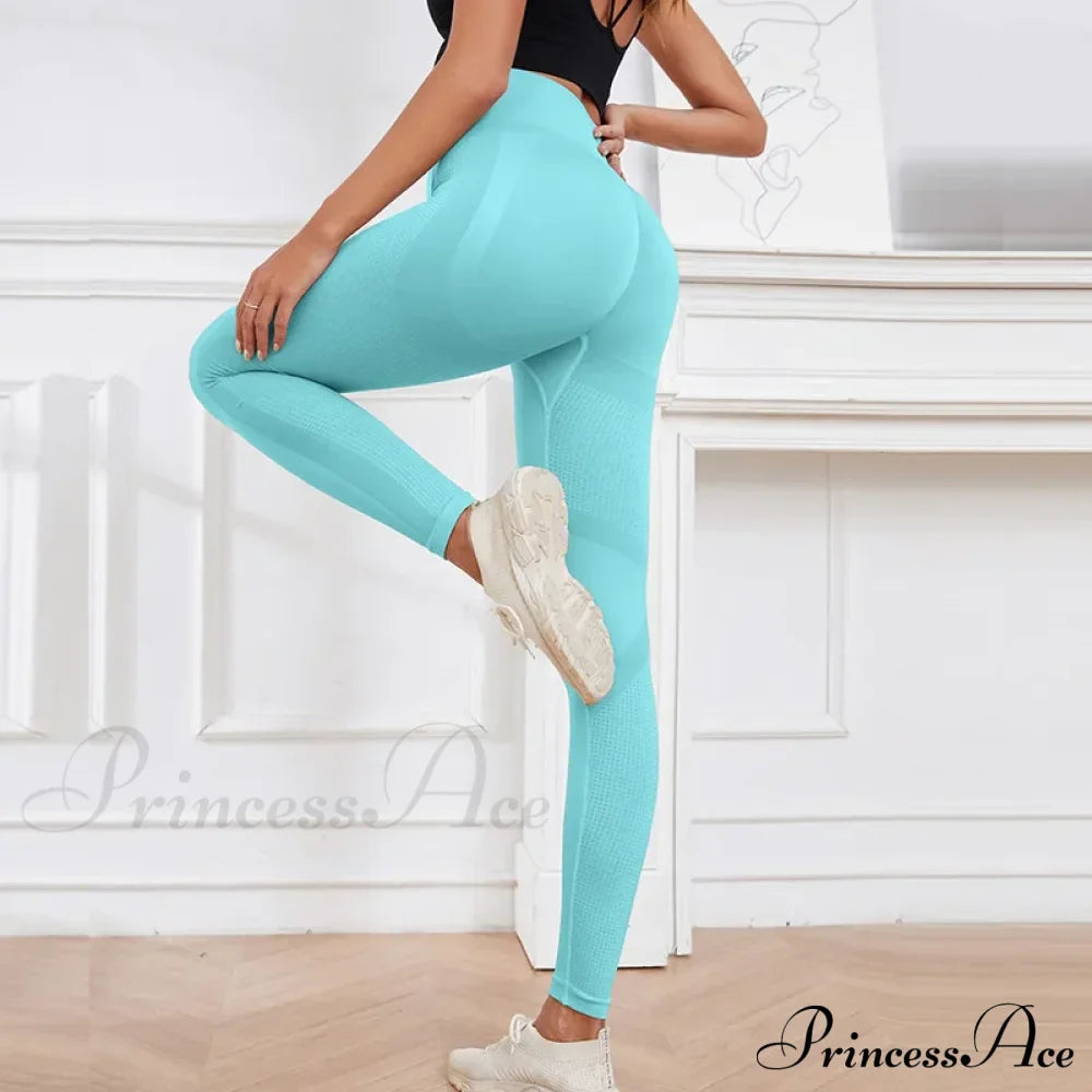 Elastic Hip Lifting Slim Gym Workout Legging Light Blue / S