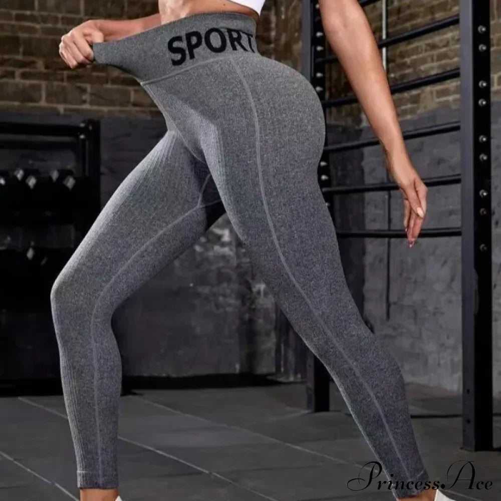 Elastic Letter Print Butt Lifting Yoga Legging