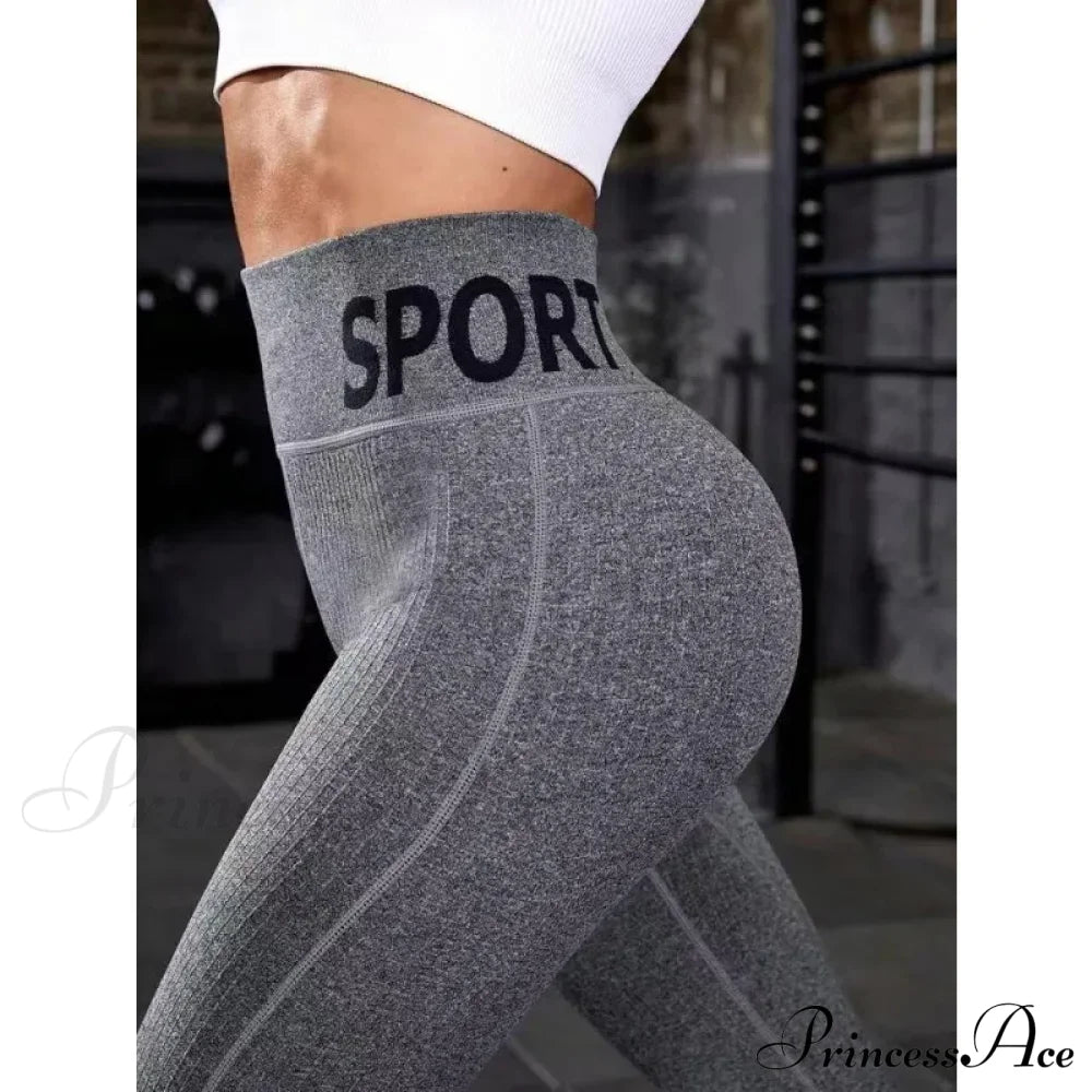 Elastic Letter Print Butt Lifting Yoga Legging