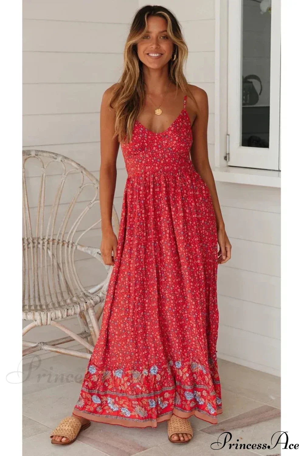 Elegant Floral V-Neck Sleeveless Boho Dress