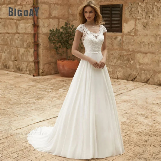 Elegant Lace Long Train Bridal Wedding Dress lvory white / 2 weddingdress-250223