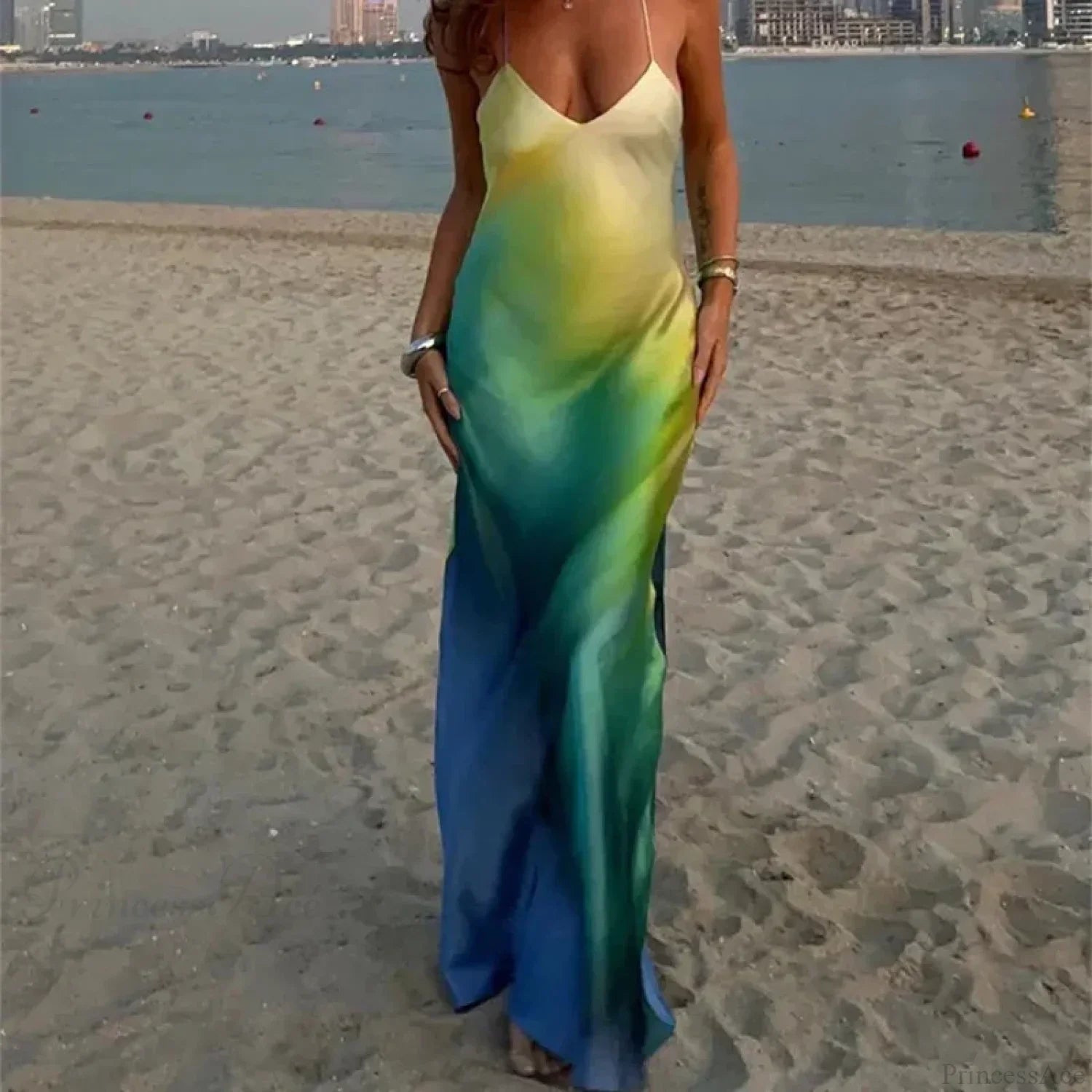 Elegant Tie Dye Satin Vacation Dress vacationdress-250223