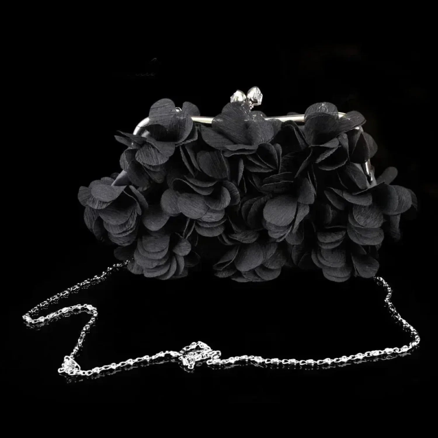 Elegant White Bride Floral Wedding Clutch Evening Handbag Black clutchbag-250126